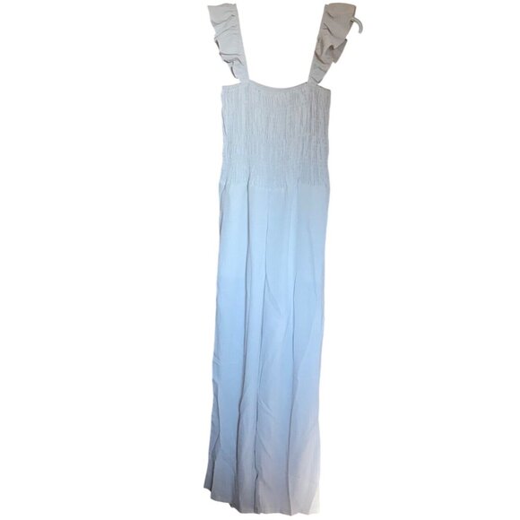 Womens Jumpsuit White Small Sleeveless Ruffled Smocked Bodice & Wide-Leg Design - Picture 2 of 10